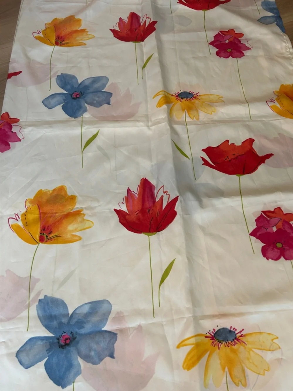 Floral Fabric Shower Curtain White Spring Feminine Girly Whimsical Vibrant